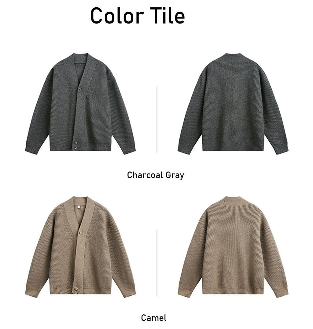 Men's Solid Color Stand Collar Knitted Cardigan
