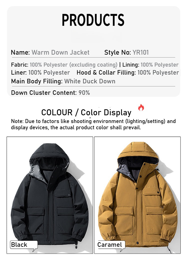 White duck down winter men's new, Korean version hooded thickened warm couple Internet celebrity down jacket