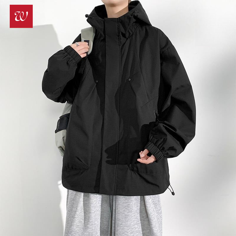 2025 new men's hooded jacket American casual large size tooling jacket top trendy