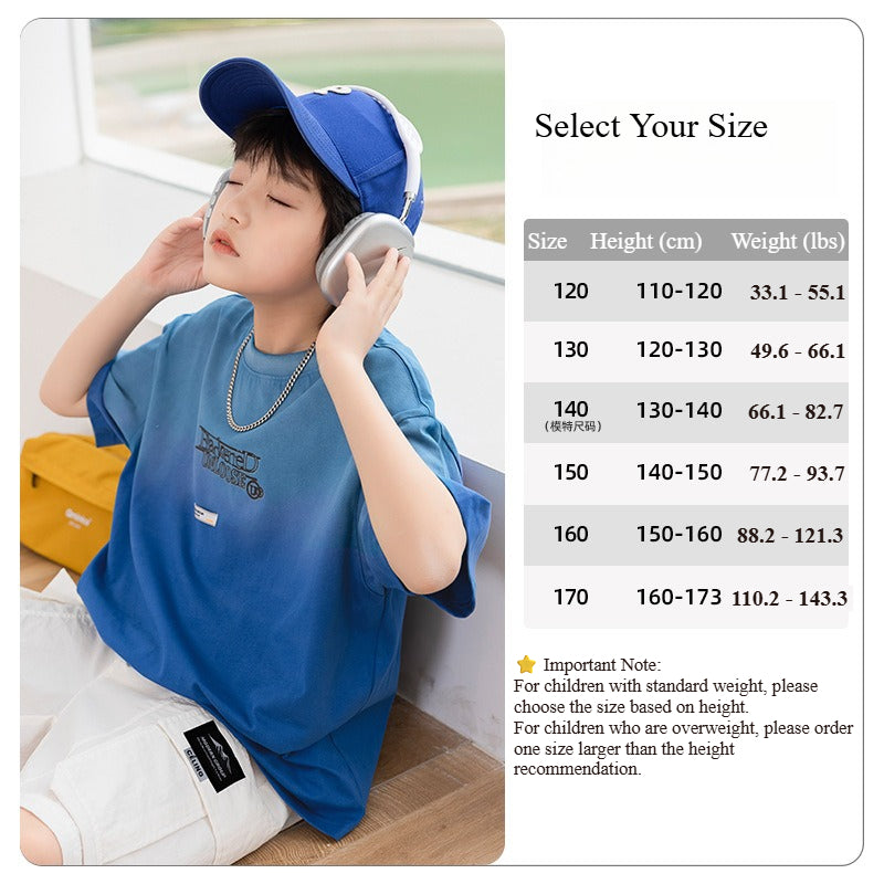 Pure Cotton Gradient Tie-Dye Boys Short Sleeve T-Shirt