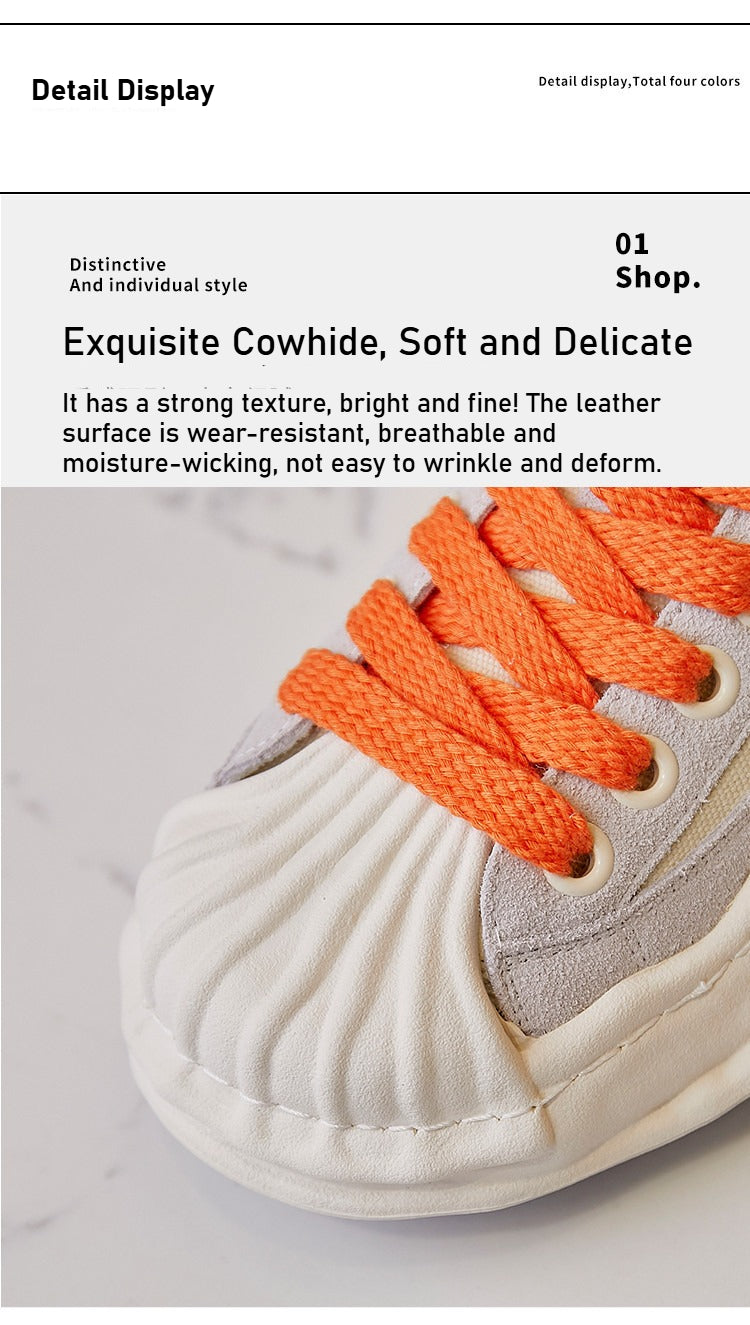 2025 summer new models, shell head dissolving shoes, genuine leather little white shoes, women's versatile casual trendy shoes