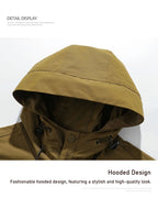 Spring and Autumn new men's sports loose stand-up collar jacket, multi-pocket hooded wear-resistant casual jacket, black/caramel optional