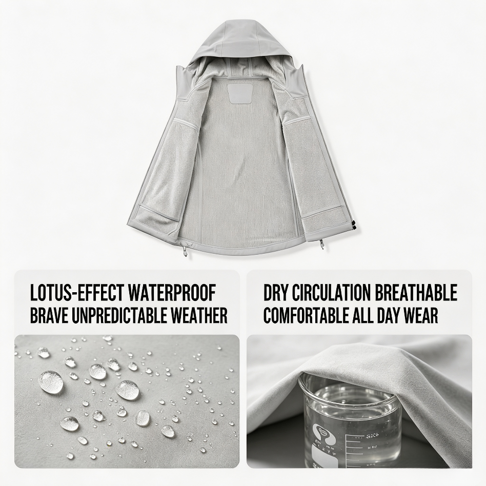 WENHOUU Unisex Softshell Jacket Waterproof Warm Lightweight Hiking Mountaineering Outerwear