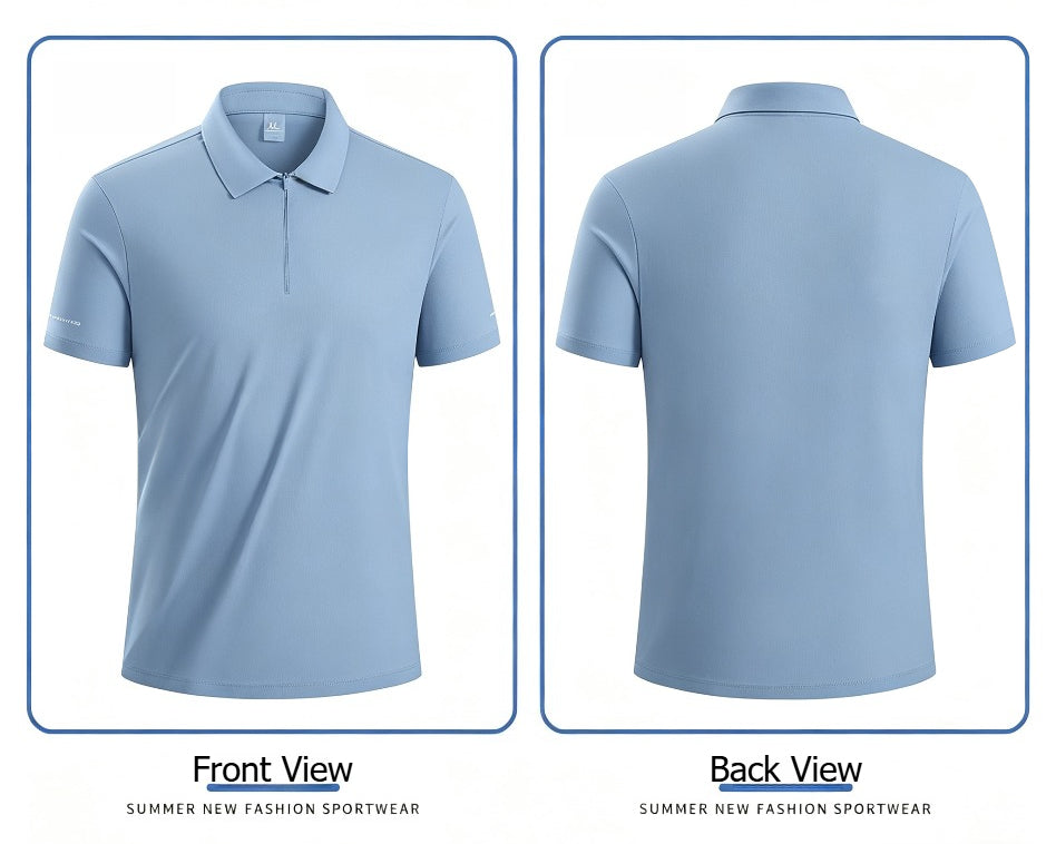 Men's Half‑Zip Short Sleeve Polo Shirt, Breathable Antibacterial Ultra‑Light T‑Shirt