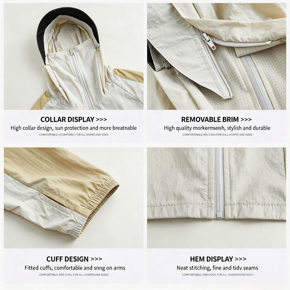 Women's Cropped Sun Protection Hooded Jacket, Summer Breathable Cool‑Feel Outdoor UV‑Proof Coat
