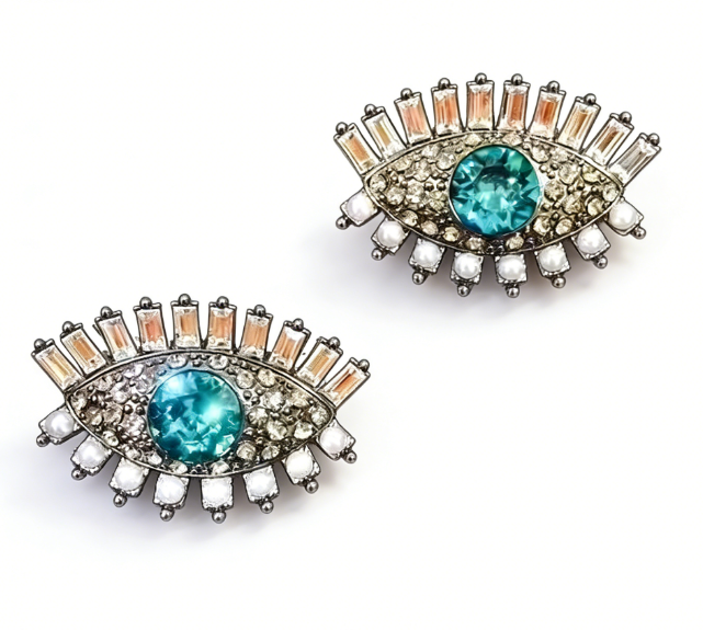 Diamond-encrusted alloy evil eye brooch accessory