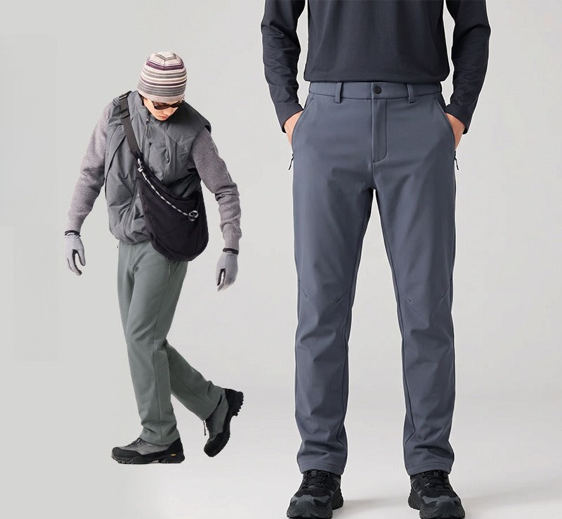 Men Women Stretch Softshell Pants, Wool‑Lined Warm Business Casual Straight‑Leg Trousers