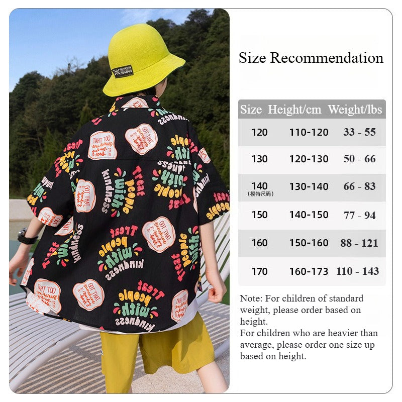 Boys' All-Over Print Pure Cotton Short-Sleeve Summer Shirt