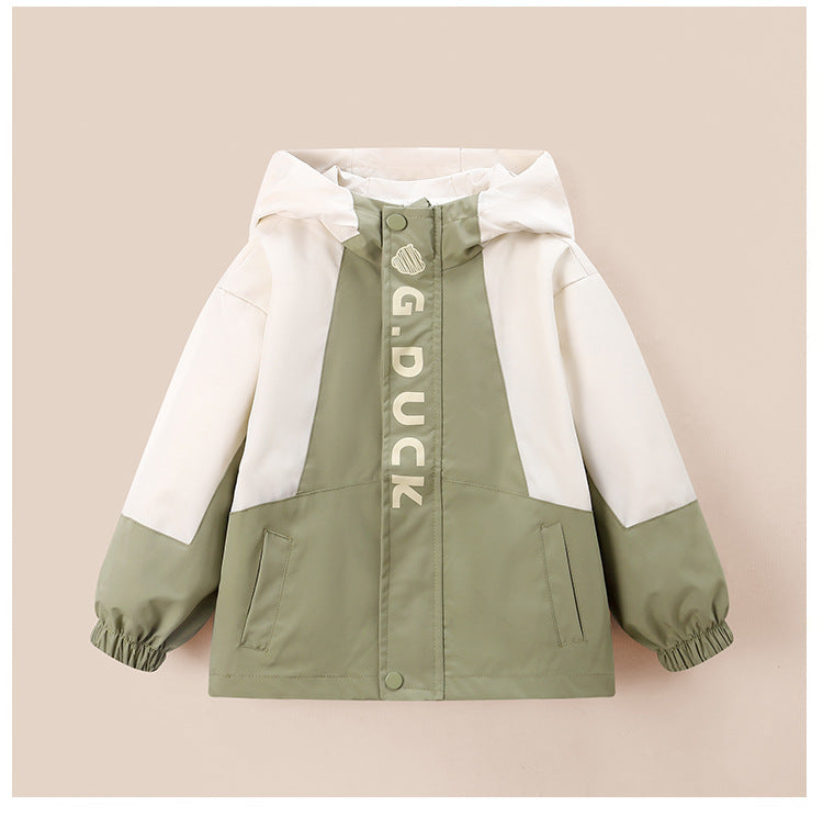 Spring and Autumn children's three-in-one jacket, windproof and waterproof two-piece set for boys and girls, children's outdoor warm jacket