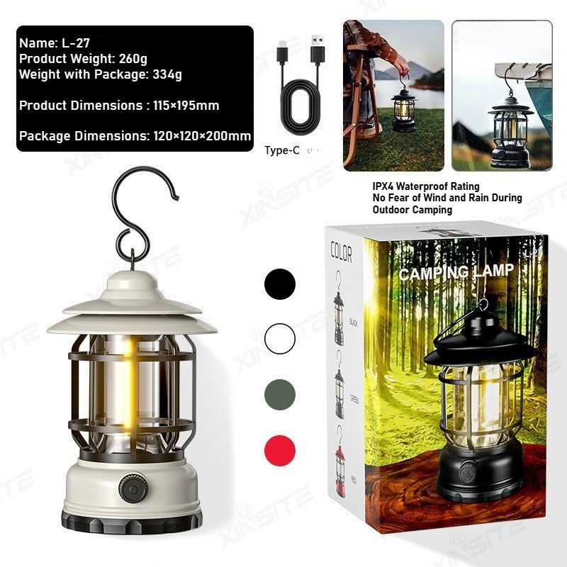 Portable Handheld Multi-Functional LED Camping Lantern - Outdoor Tent, Type-C Rechargeable Vintage