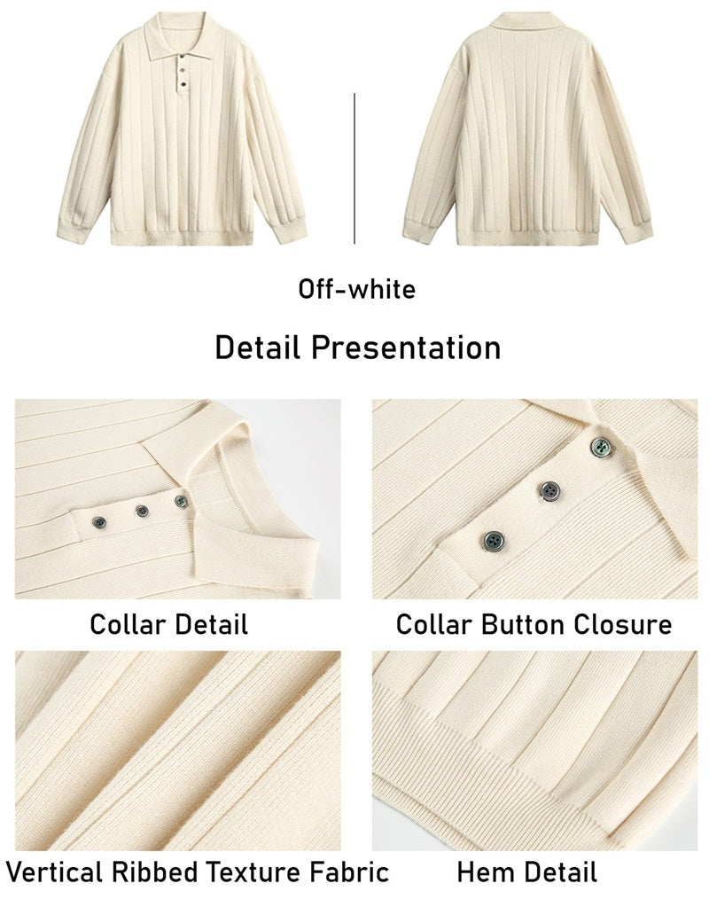 Autumn and winter solid color Polo knitwear, retro thickened long-sleeve T-shirt