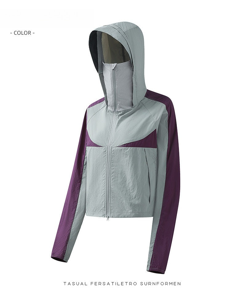 Women's Cropped Sun Protection Hooded Jacket, Summer Breathable Cool‑Feel Outdoor UV‑Proof Coat