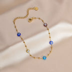 Evil Eye Beaded Stainless Steel Anklet