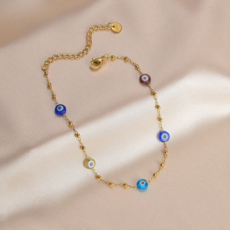Evil Eye Beaded Stainless Steel Anklet