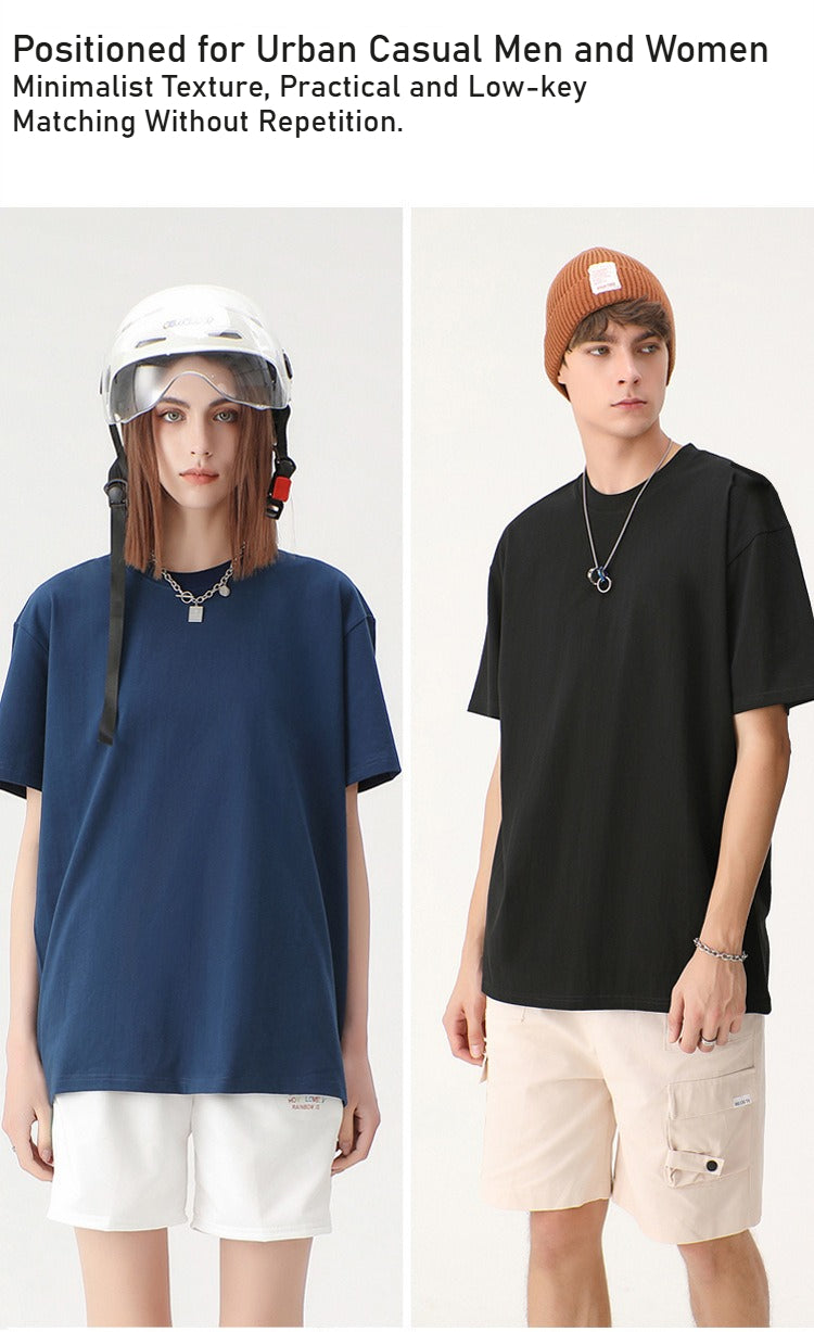 T-Shirt aus 230 g schwerer, gekämmter Baumwolle – Unisex, einfarbig, Rundhalsausschnitt, kurze Ärmel, normale Schulterbreite