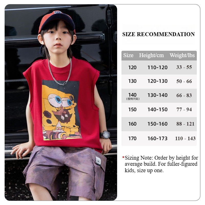 Boys Cartoon Print Cotton Sleeveless Vest