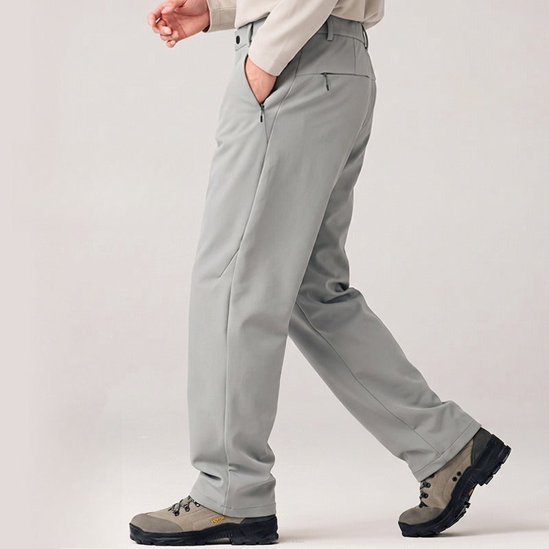 WENHOUU Unisex Stretch Wool‑Lined Softshell Pants, Warm Straight‑Leg Business Casual Trousers