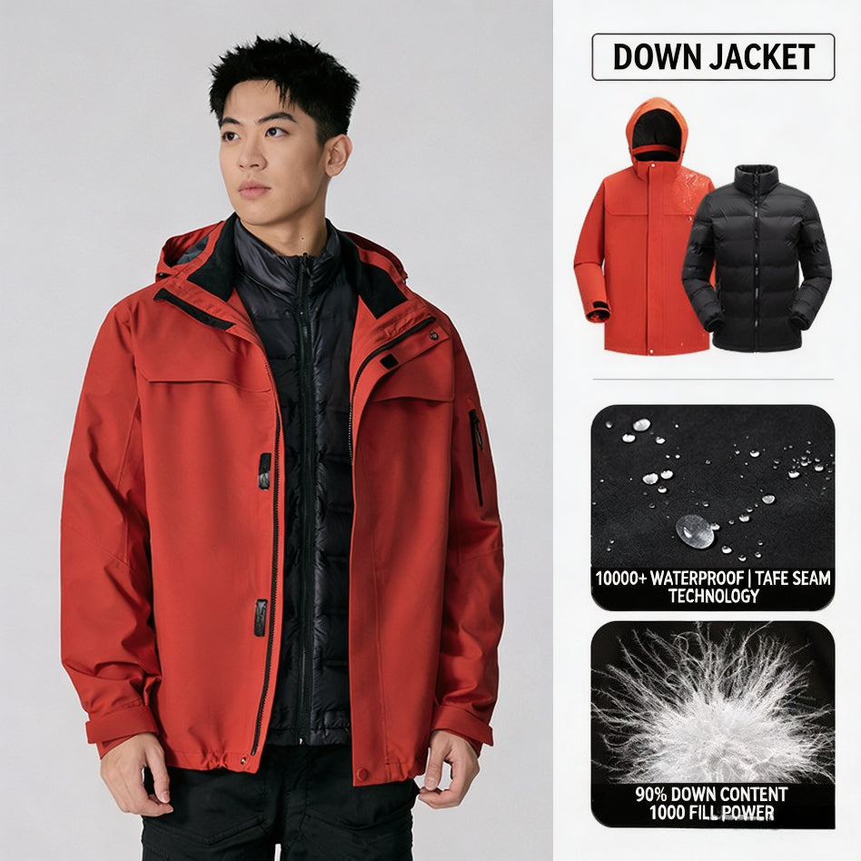 Toread 3‑in‑1 Down Hardshell Jacket, Windproof Waterproof Unisex Outdoor Mountaineering Coat