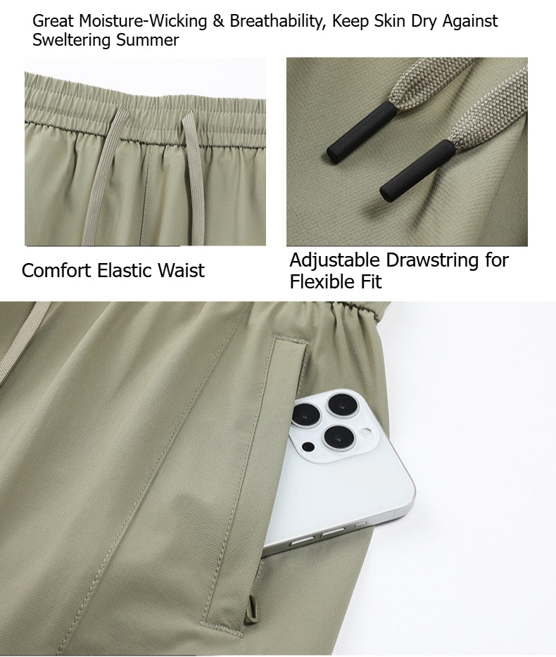 Men Women Summer Ice Silk Cargo Shorts Quick Dry Breathable 5‑Inch Casual Shorts