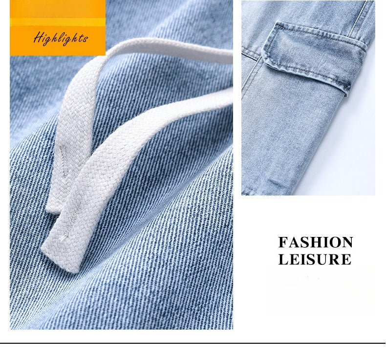 Men's American high street tooling jeans, retro loose straight wide-leg trousers, men's casual retro tooling trousers