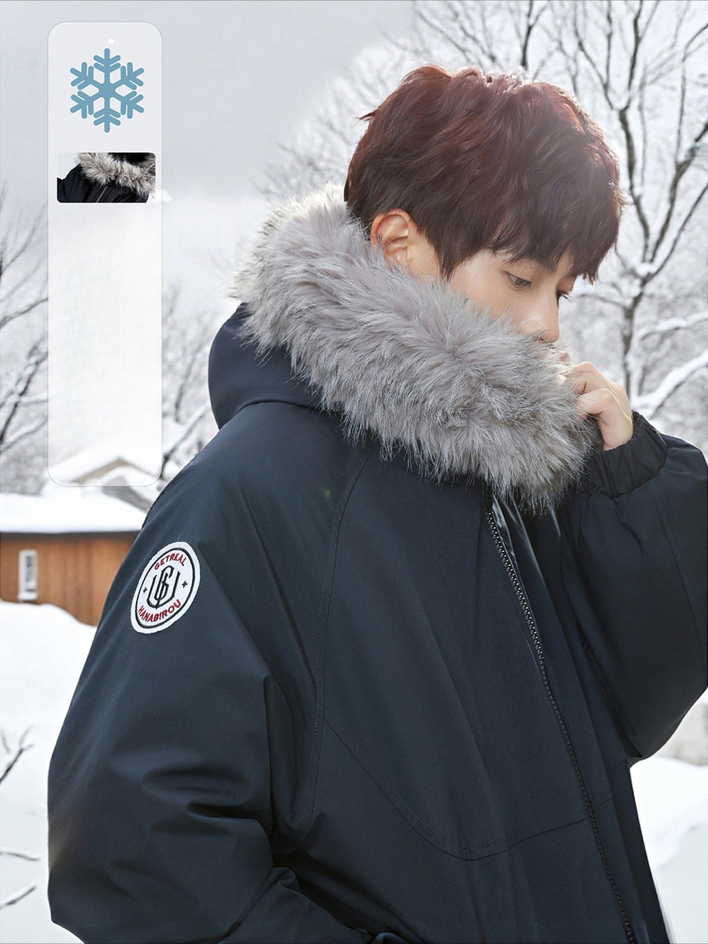 Detachable Fur Collar Hooded Cotton Jacket - Men's Winter Thickened Warm Workwear Water-Repellent Short & Wide