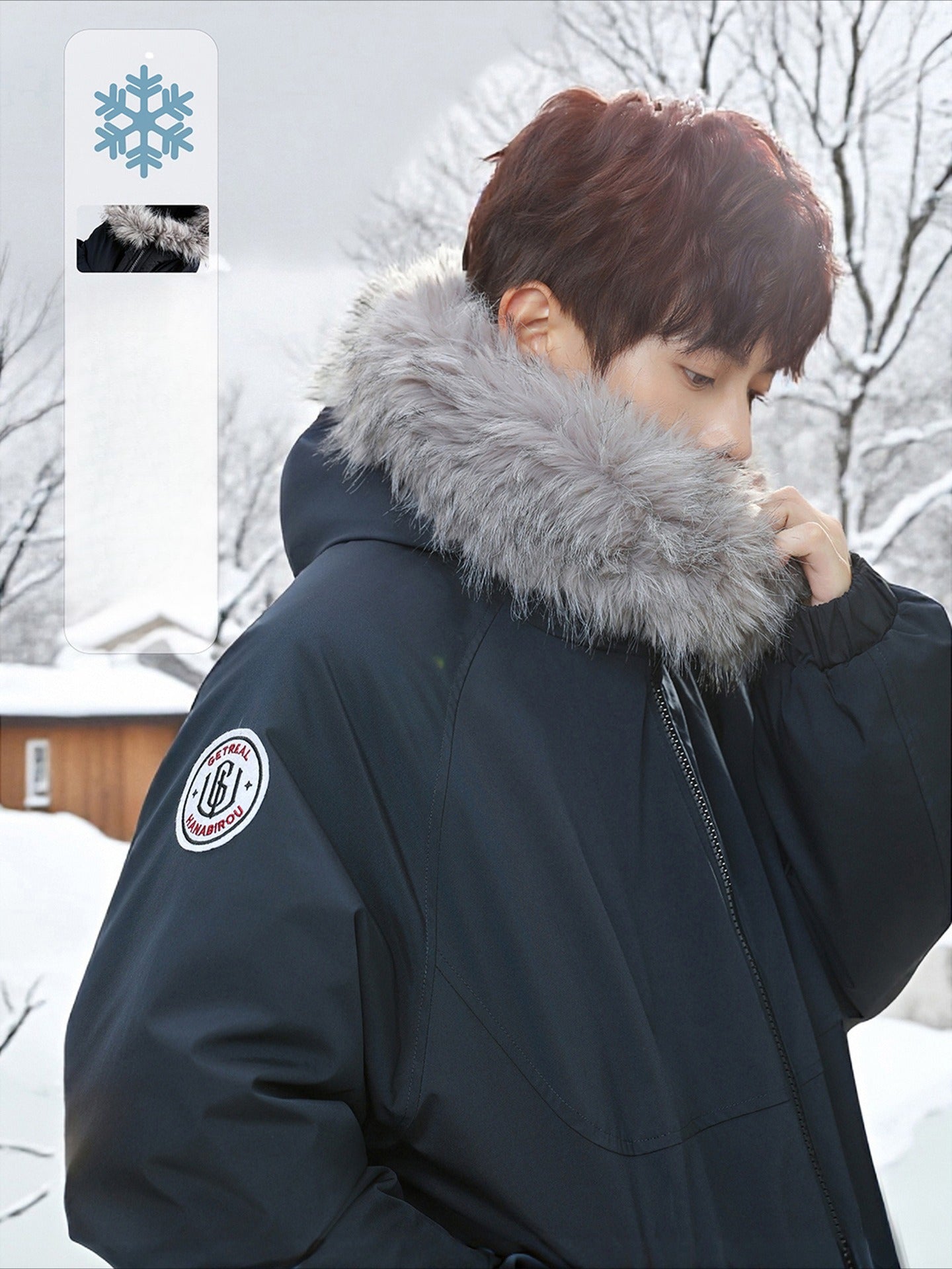 Detachable Fur Collar Hooded Cotton Jacket - Men's Winter Thickened Warm Workwear Water-Repellent Short & Wide