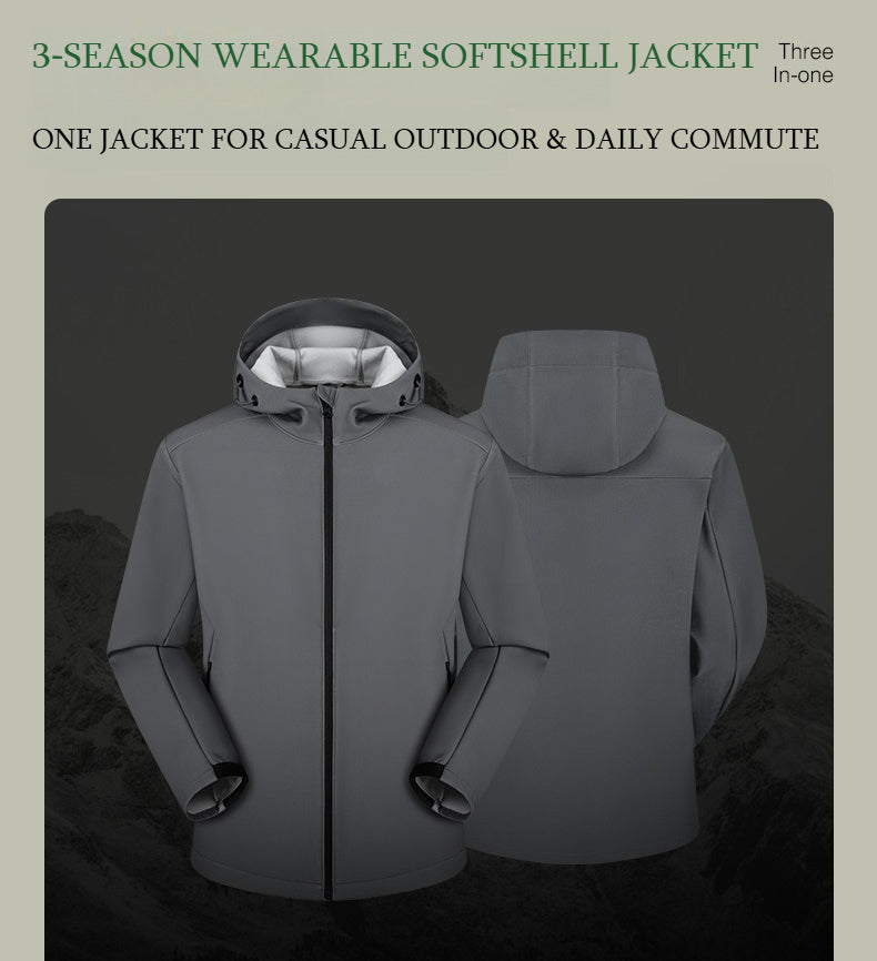 Waterproof Thick Softshell Jacket, Unisex Couples Hooded Outdoor Winter Coat