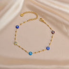 Evil Eye Beaded Stainless Steel Anklet