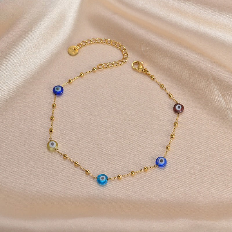 Evil Eye Beaded Stainless Steel Anklet