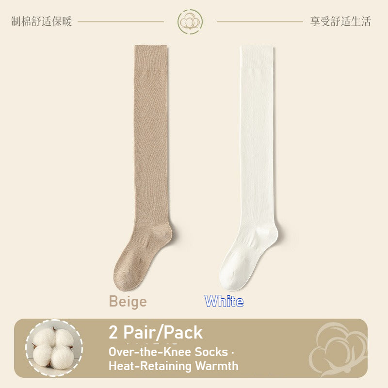Women's extended knee socks, pure cotton non-slip boneless thigh socks, spring and autumn warm models