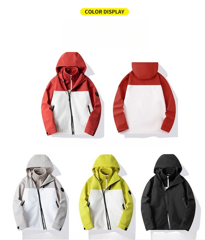 Autumn and winter three-proof jacket for men and women outdoor sports waterproof mountaineering hooded jacket