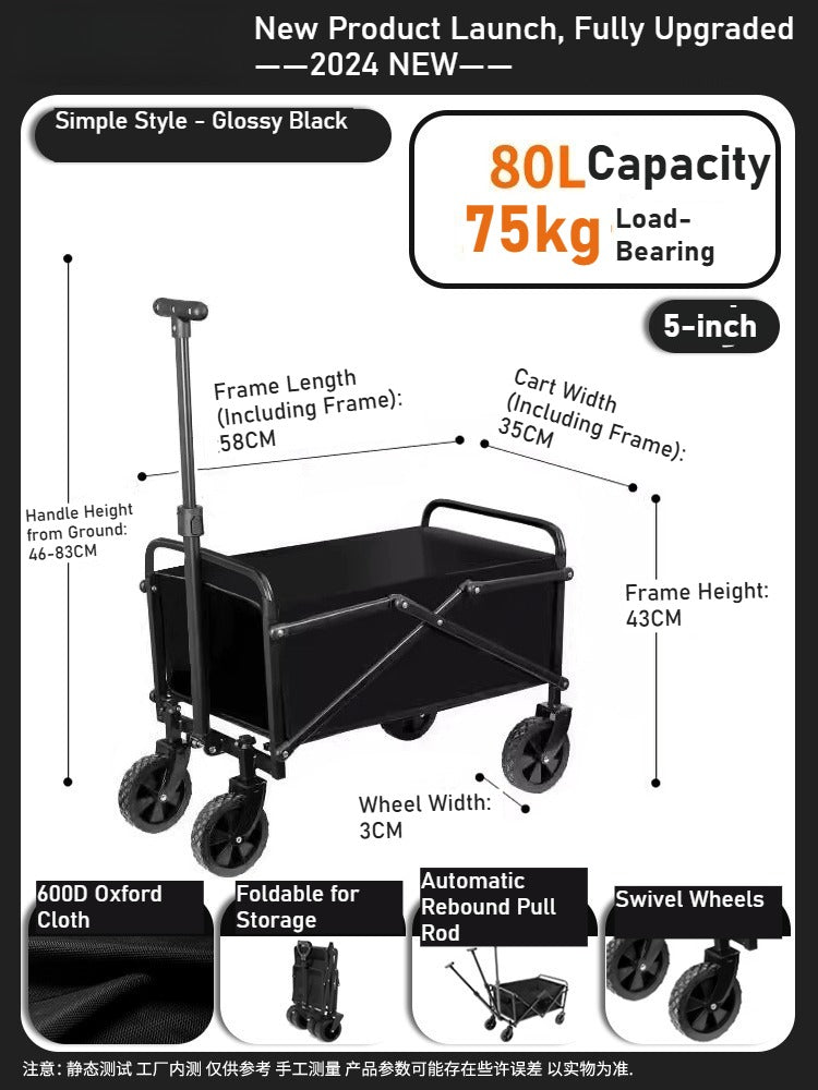 Outdoor camper cart Full metal camp trailer Foldable stall trolley Light travel camping picnic