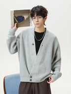 Men's Solid Color Stand Collar Knitted Cardigan