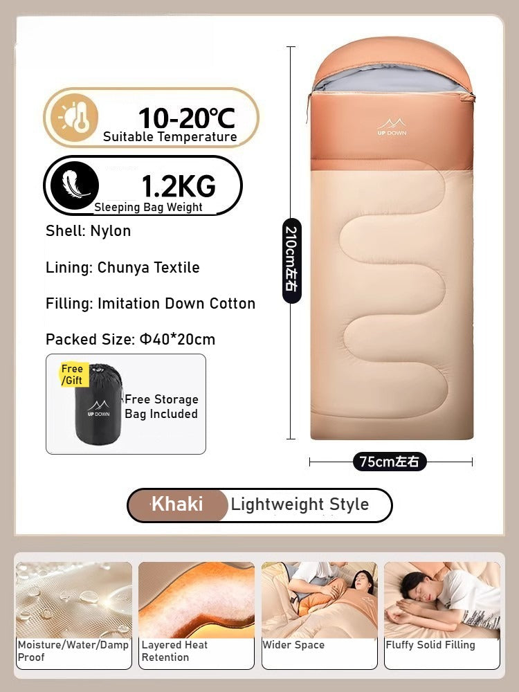Portable Adult Fall Winter Sleeping Bag - Outdoor Thickened Warm Windproof Cold-Resistant for Car