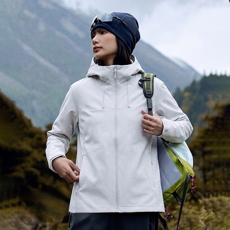 WENHOUU Women Heat‑Sealed Softshell Jacket Windproof Water‑Repellent Hooded Outdoor Coat