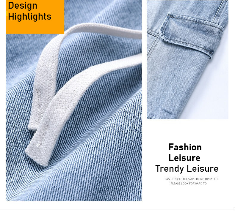 Men's American high street tooling jeans, retro loose straight wide-leg trousers, men's casual retro tooling trousers