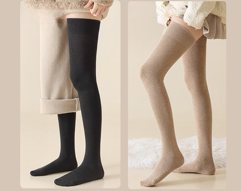 Women's extended knee socks, pure cotton non-slip boneless thigh socks, spring and autumn warm models