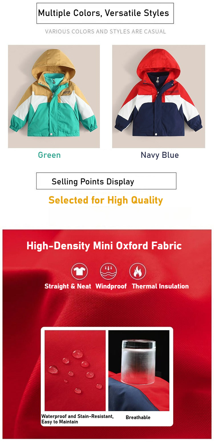 Children's jacket two-piece set of 3-8 year old children's windproof and waterproof jacket, spring and autumn hiking camping clothing, navy blue/green optional