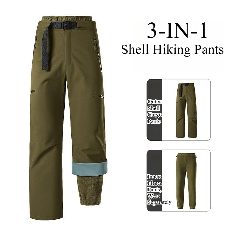 Unisex 3‑in‑1 Zip‑Off Fleece Lined Waterproof Outdoor Hiking Pants