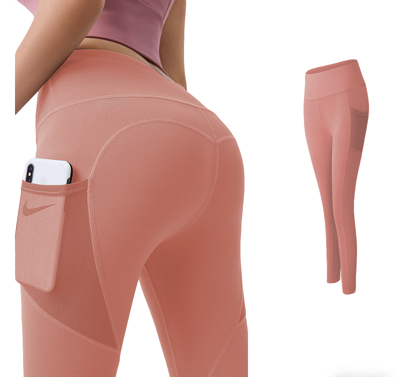 Slim Women's Yoga Leggings - Peach Buttock Side Mesh Pockets