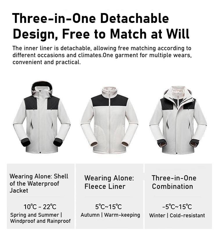 Unisex Couple's 3-in-1 Jacket - Winter Thickened Outdoor Hiking Warm Trendy