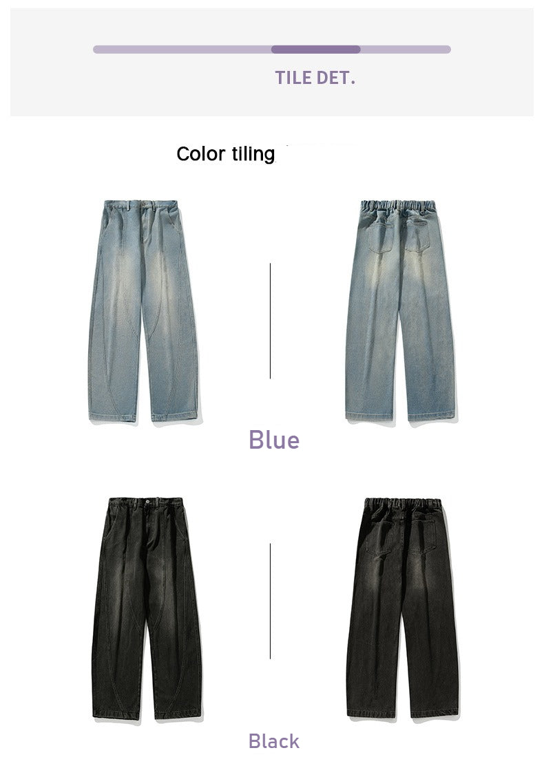Japanese spring new wide-leg jeans, men's retro scimitar pants with old split design, loose casual pants