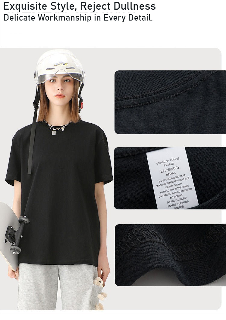 T-Shirt aus 230 g schwerer, gekämmter Baumwolle – Unisex, einfarbig, Rundhalsausschnitt, kurze Ärmel, normale Schulterbreite