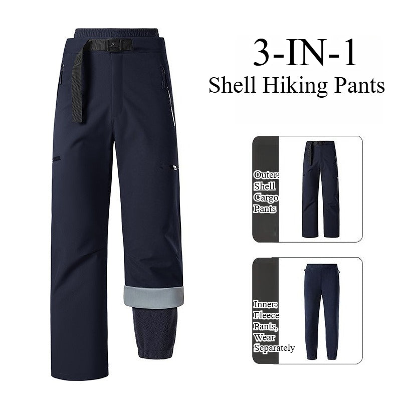 Unisex 3‑in‑1 Zip‑Off Fleece Lined Waterproof Outdoor Hiking Pants