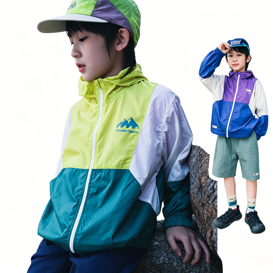 Mountain Style Color Block Hooded Casual Jacket for Middle and Large Children
