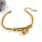 18K Gold Stainless Steel Evil Eye Horseshoe Clasp Bracelet
