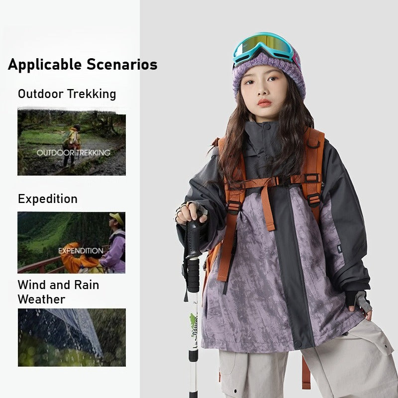Middle-aged and older children's three-in-one jacket, removable fleece liner, windproof, waterproof and wear-resistant, special for skiing, hiking and camping
