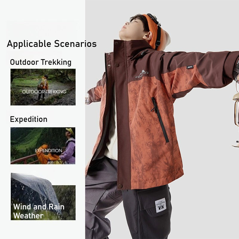 Middle-aged and older children's three-in-one jacket, removable fleece liner, windproof, waterproof and wear-resistant, special for skiing, hiking and camping