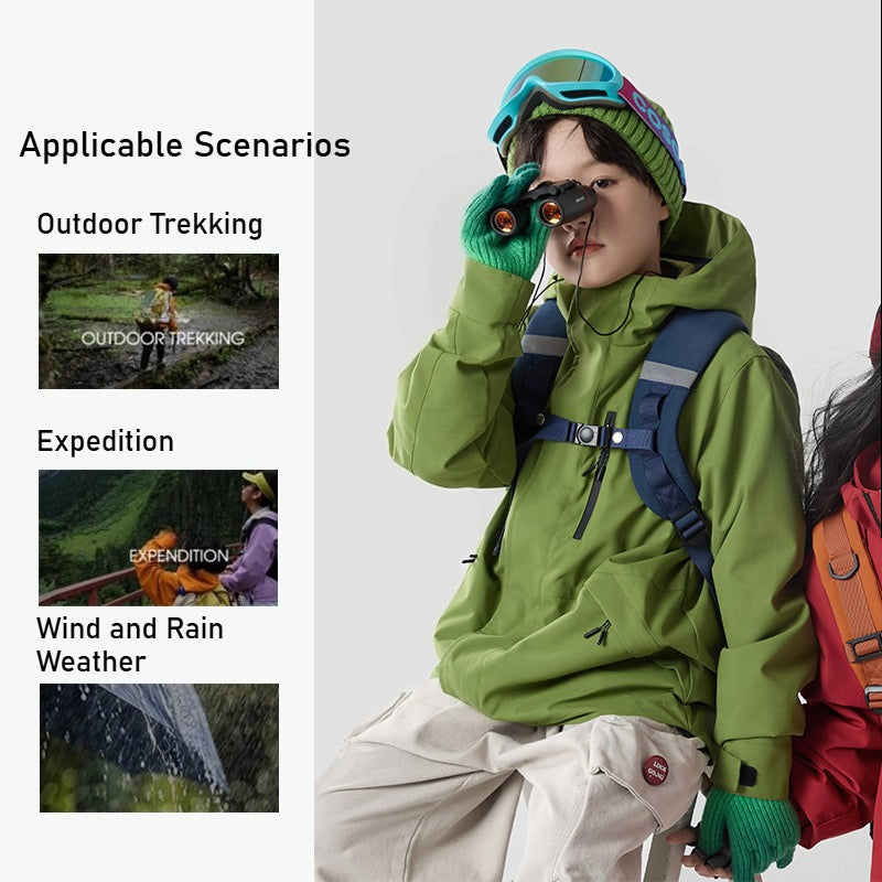Middle-aged and older children's three-in-one jacket, removable fleece liner, windproof, waterproof and wear-resistant, special for skiing, hiking and camping