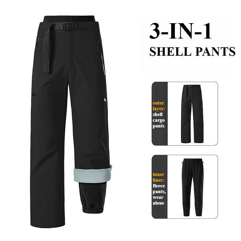 Unisex 3‑in‑1 Zip‑Off Hiking Pants, Detachable Fleece Lined Windproof Waterproof Outdoor Trousers